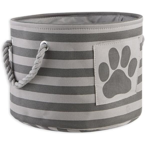 Pet Storage Collection Striped Paw Patch Bin, Small Round, Grayz, Medium Breeds - Picture 2 of 7